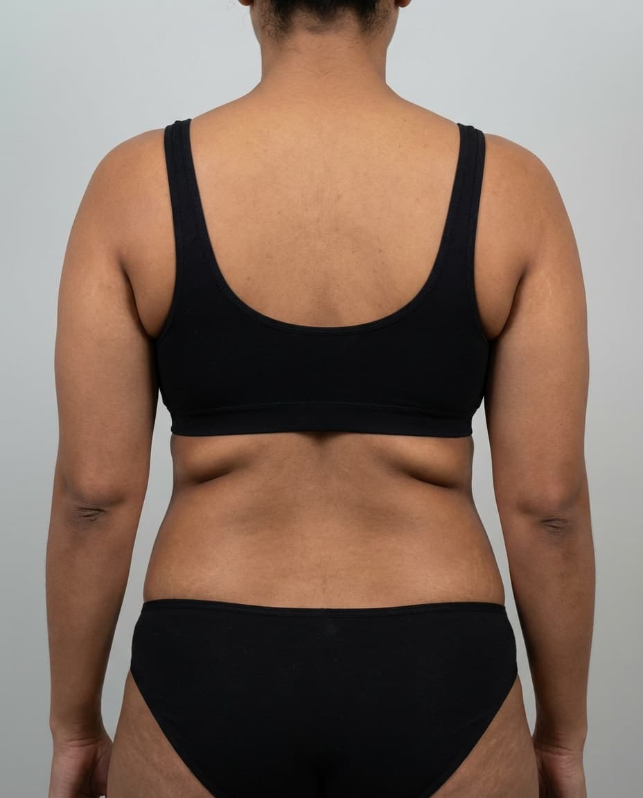 Before Laser-Assisted Liposuction on arms & back — Female patient, age 33