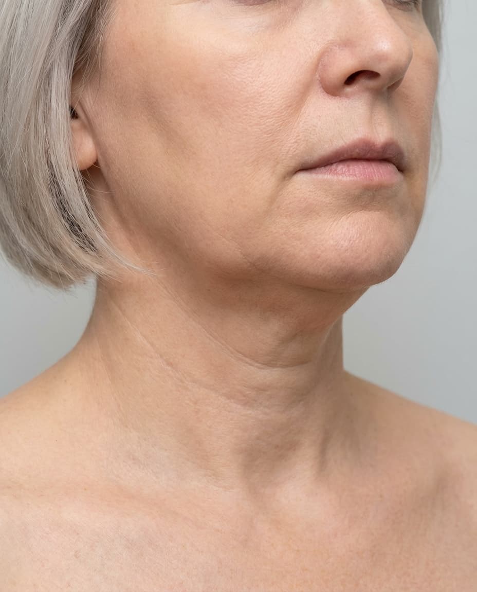Before Microcannula Liposuction on chin & jawline — Female patient, age 50