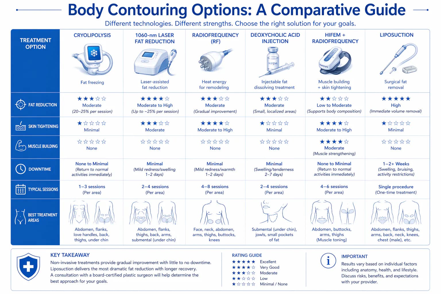 non-surgical body contouring treatment map: which technology is appropriate for which body area