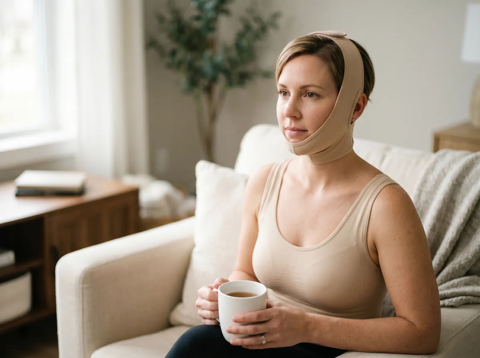 chin liposuction recovery with compression chin strap garment: wear schedule and swelling timeline