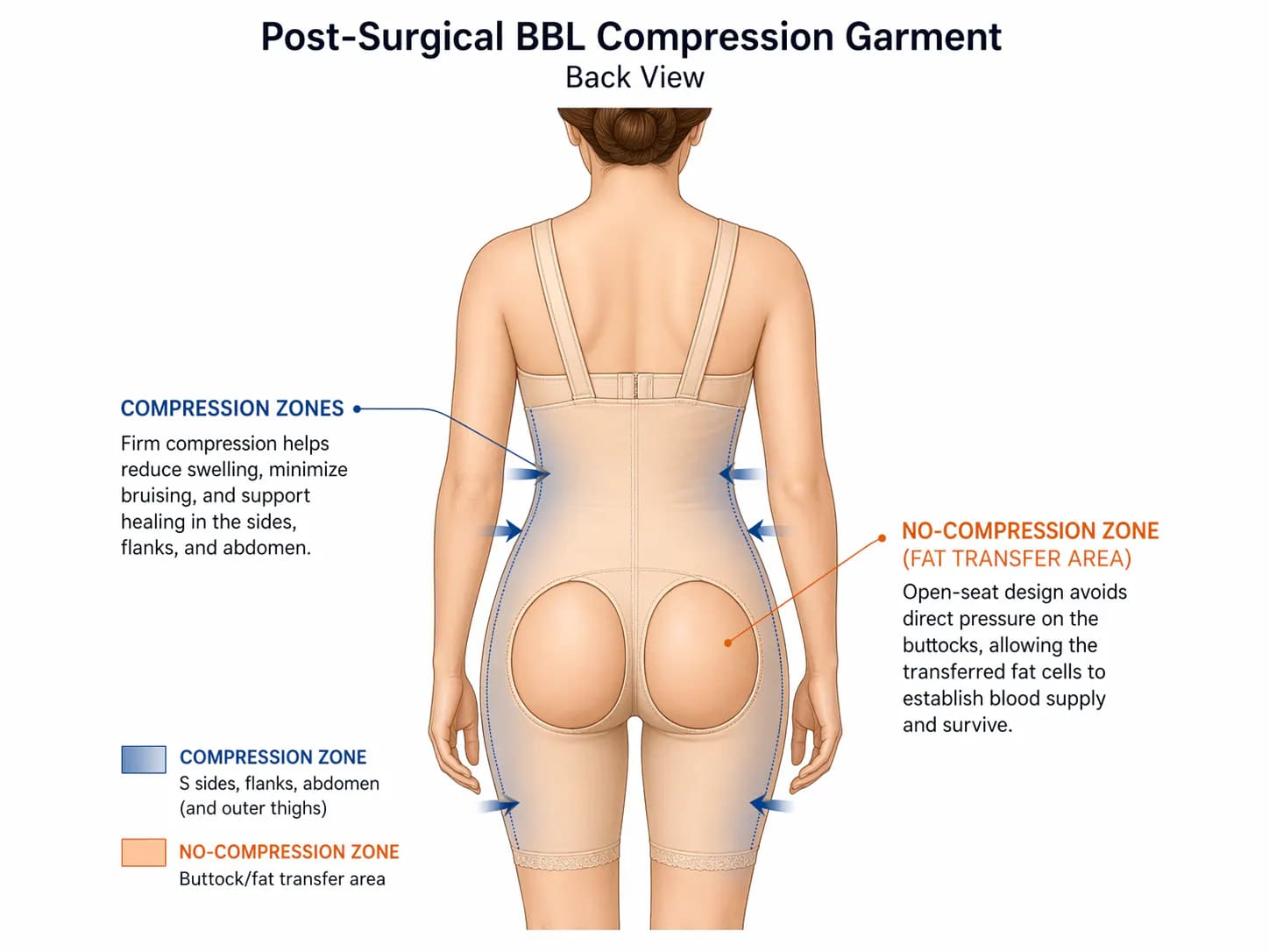 BBL-specific faja with open-buttock design to protect fat grafts while sitting during recovery