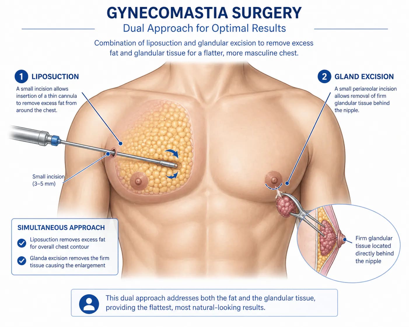 gynecomastia surgery procedure: liposuction-only vs combined liposuction and gland excision