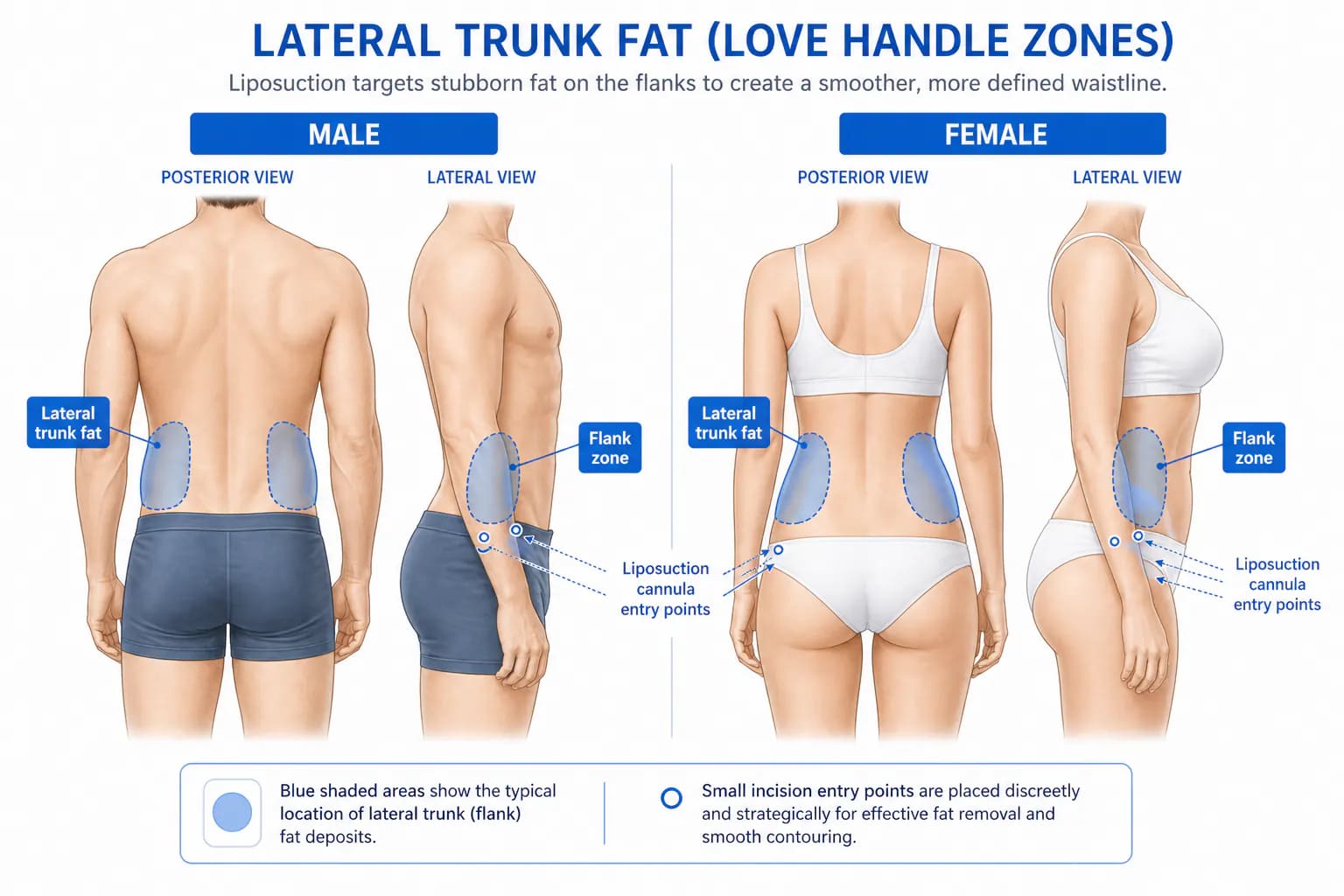 love handle and flank fat anatomy showing lateral and posterior subcutaneous fat deposit location