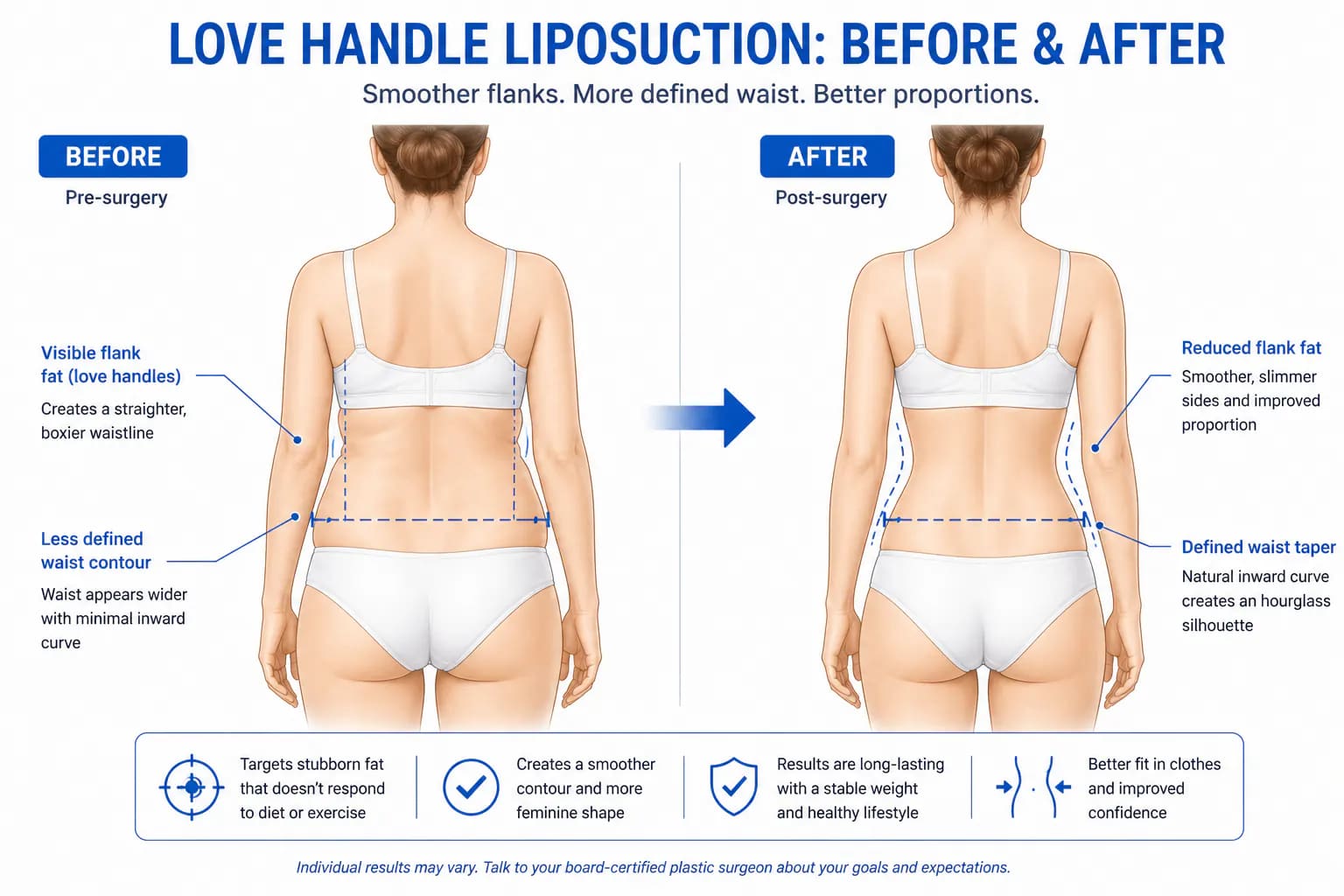 love handle liposuction before and after: flank contour improvement and waist definition