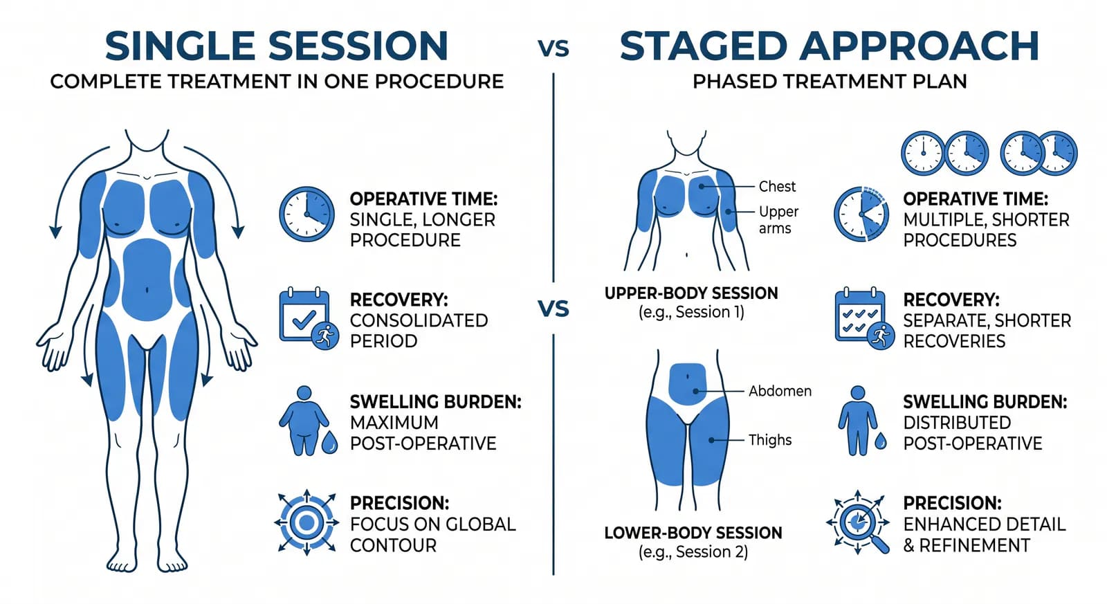comparison of single-session vs staged liposuction: when splitting procedures reduces risk