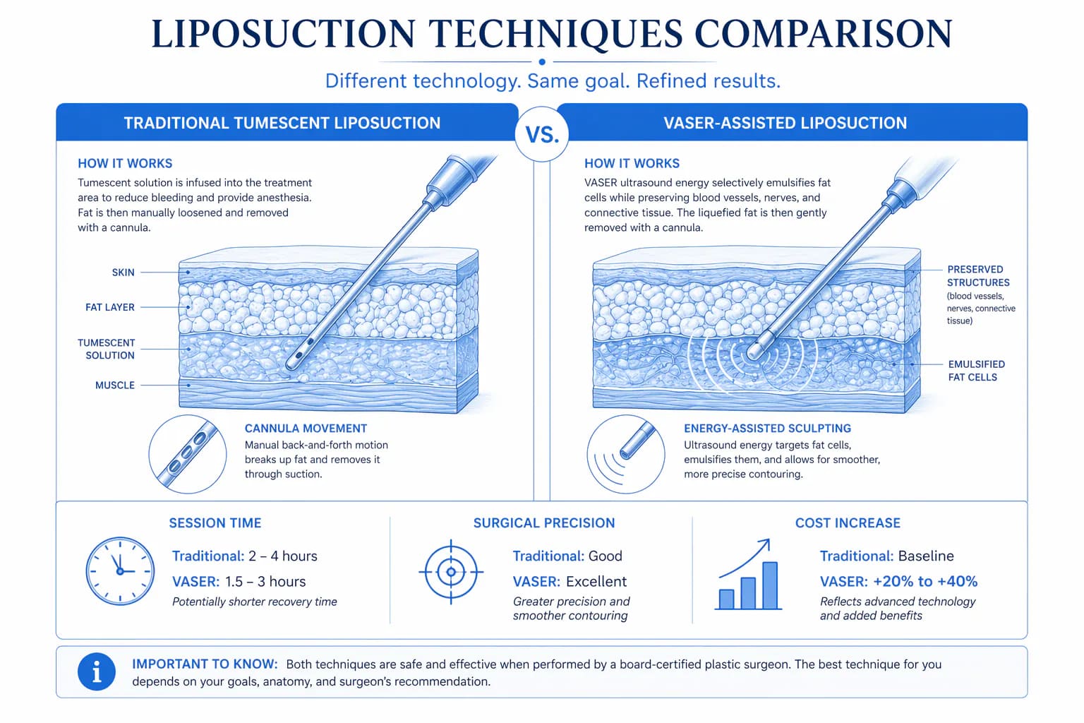 liposuction technique cost comparison: traditional, laser-assisted, VASER, and HD pricing differences